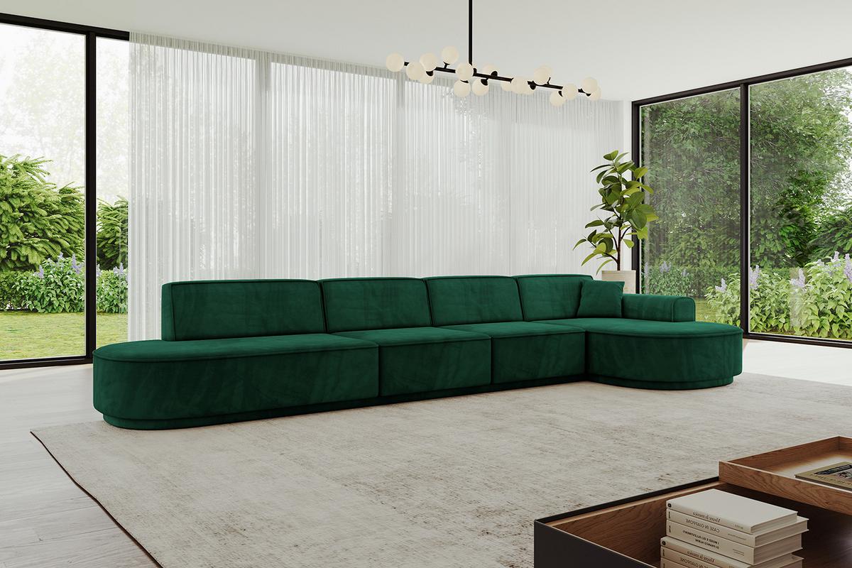 ECKSOFA Ottomane Rechts MARI-L3-v3 - 413x171x83 cm Grün Velours - Schwarz/Grün, Holzwerkstoff/Kunststoff (171/413cm) - ALTDECOR