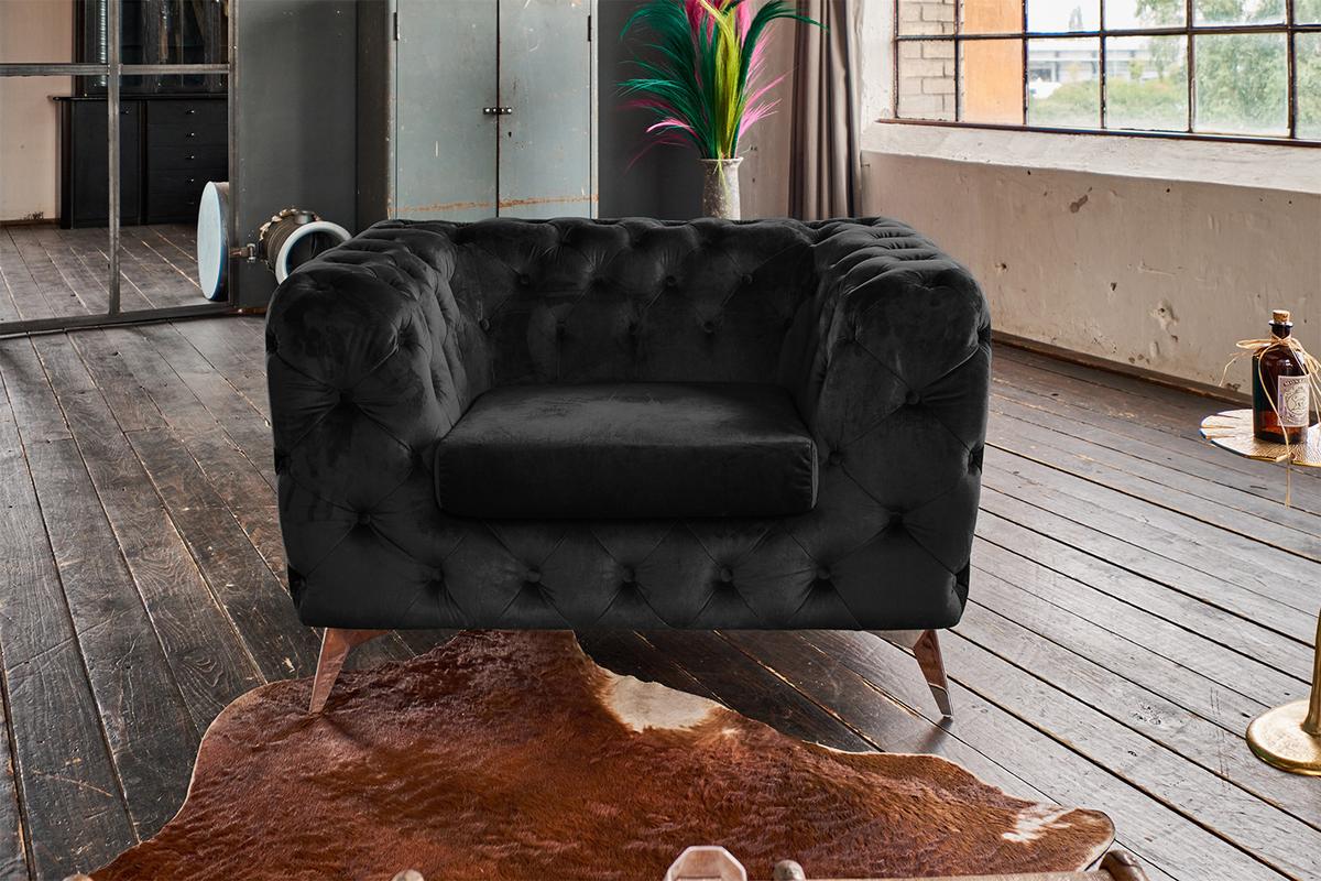 CHESTERFIELD-SESSEL NARLA Schwarz Velvet - Silberfarben/Schwarz, Textil/Metall (120/71/87cm) - KAWOLA