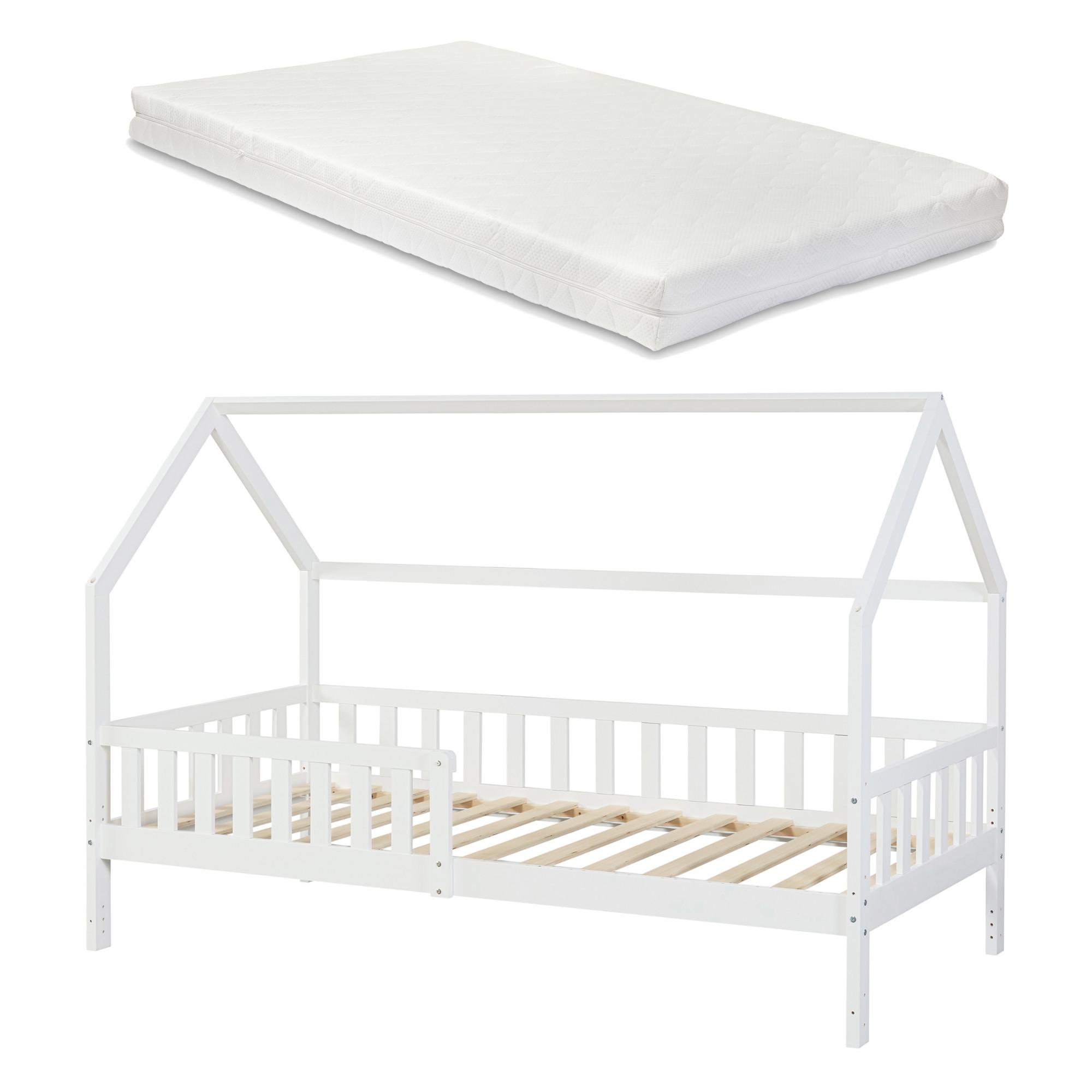 HAUSBETT Ydre mit Matratze - Weiß, Holz (90/200cm) - [en.casa]