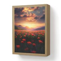 WANDLEUCHTE MIT AKKU Landschaft - Sonnenuntergang - Blumenfeld 30x40 cm - Rot, Holzwerkstoff (30/40/8cm) - OnlyWow