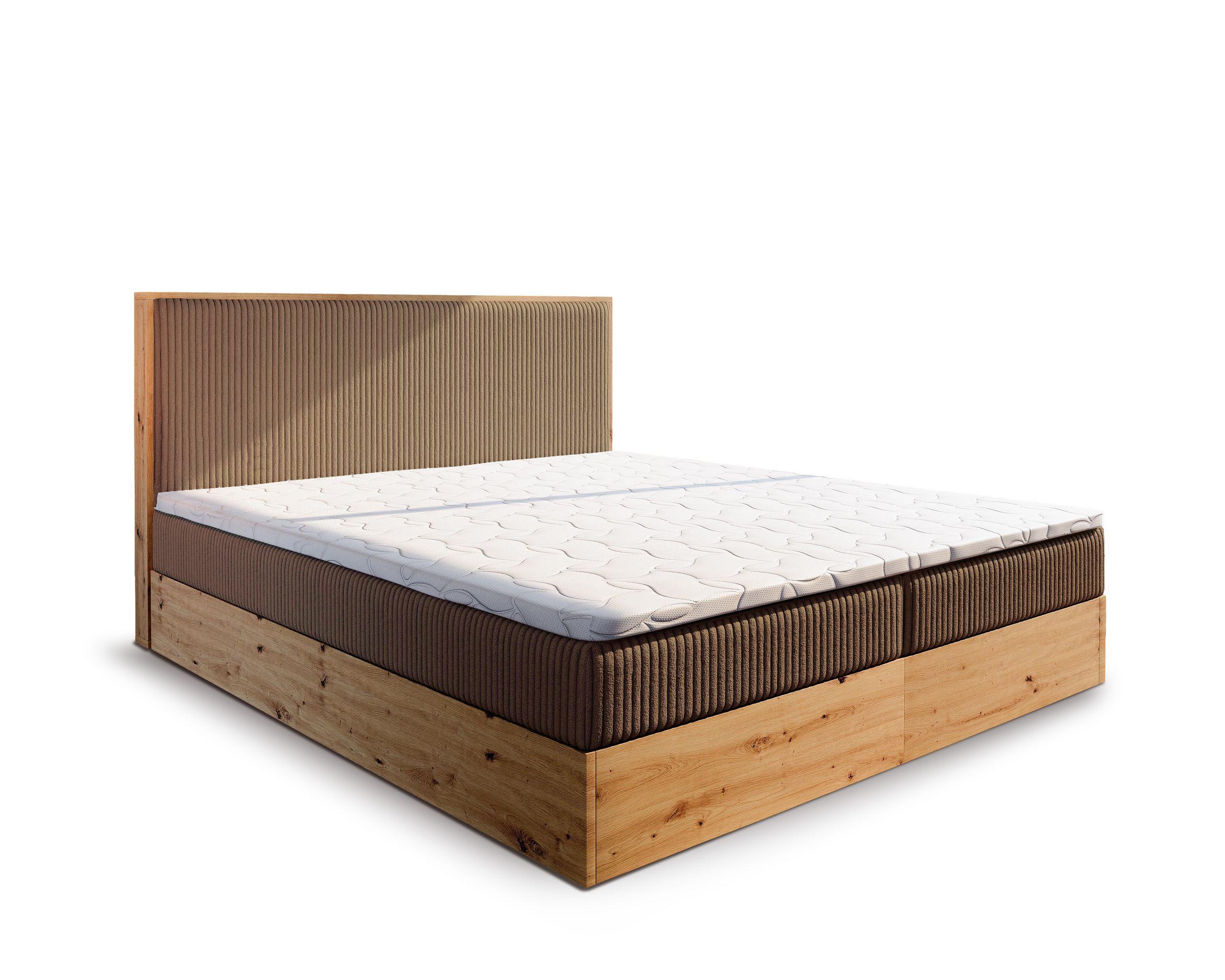 BOXBETT VERDON 180x200 cm mit Matratze und Topper - Braun - Braun, Holz (180/200cm) - MASSENO