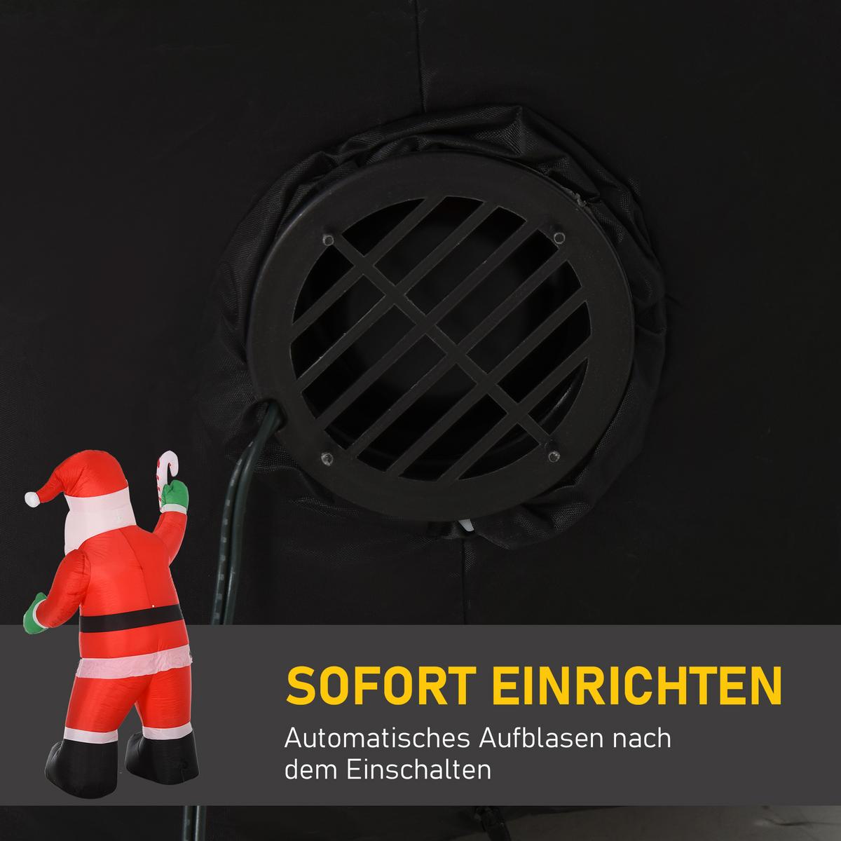 WEIHNACHTSDEKO aufblasbar, 2,4 m Weihnachtsmann mit LED-Beleuchtung Zuckerstange - Rot, Textil (95/243/125cm) - HOMCOM