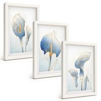 BILDER SET 3er Set - 20x30 cm Weißer Rahmen - Blaue Blumen im Hintergrund - Weiß, Kunststoff (20/30cm) - TULUP
