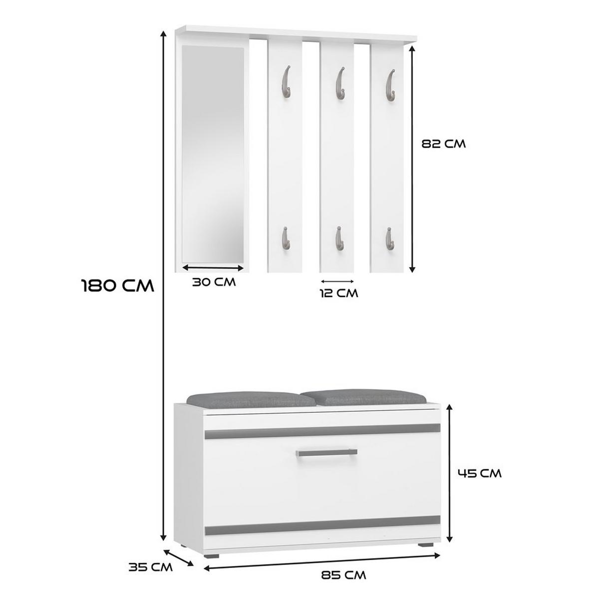 GARDEROBE praktisch Garderoben-Set mit Spiegel Weiß 85/180/35 - Weiß, Holzwerkstoff (85/180/35cm) - RAUMHIRSCH FURNITURE