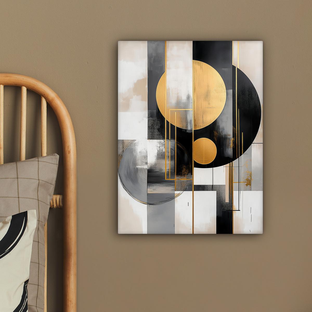 LEINWANDBILD Abstrakt - Gold - Silber - Formen - Ästhetisch - Modern Room Decor 30x40 cm - Goldfarben, Textil (30/40cm) - MuchoWow