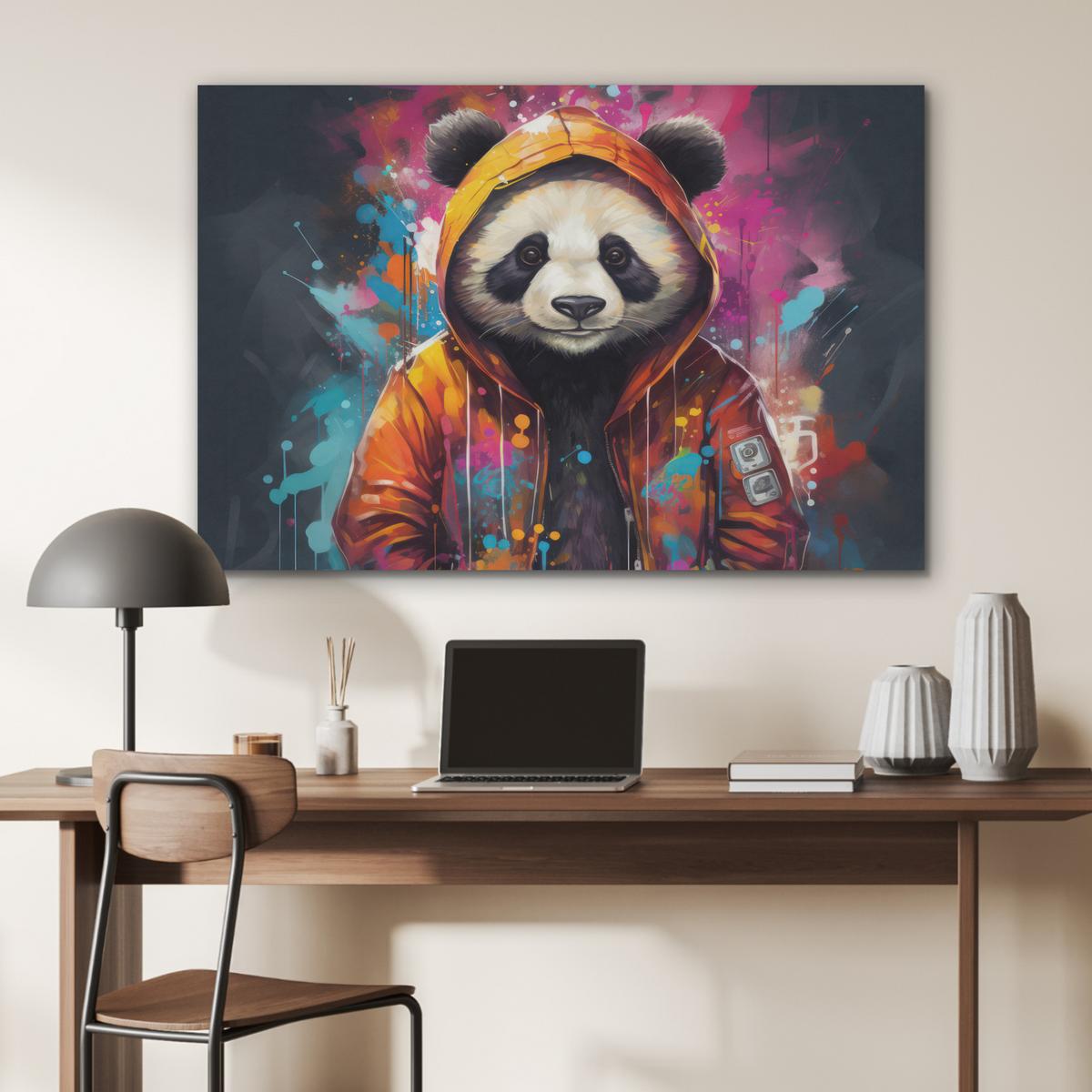 AKUSTIKBILD Panda - Jacke - Graffiti - Orange Wandbild Wohnzimmer 100x70 cm - Orange, Kunststoff (100/70/0.9cm) - MuchoWow