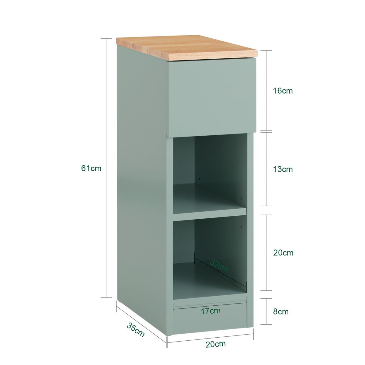 NACHTTISCH mit Schublade, schmal Grün 20x61x35cm - Grün, Holzwerkstoff (20/61/35cm) - SoBuy