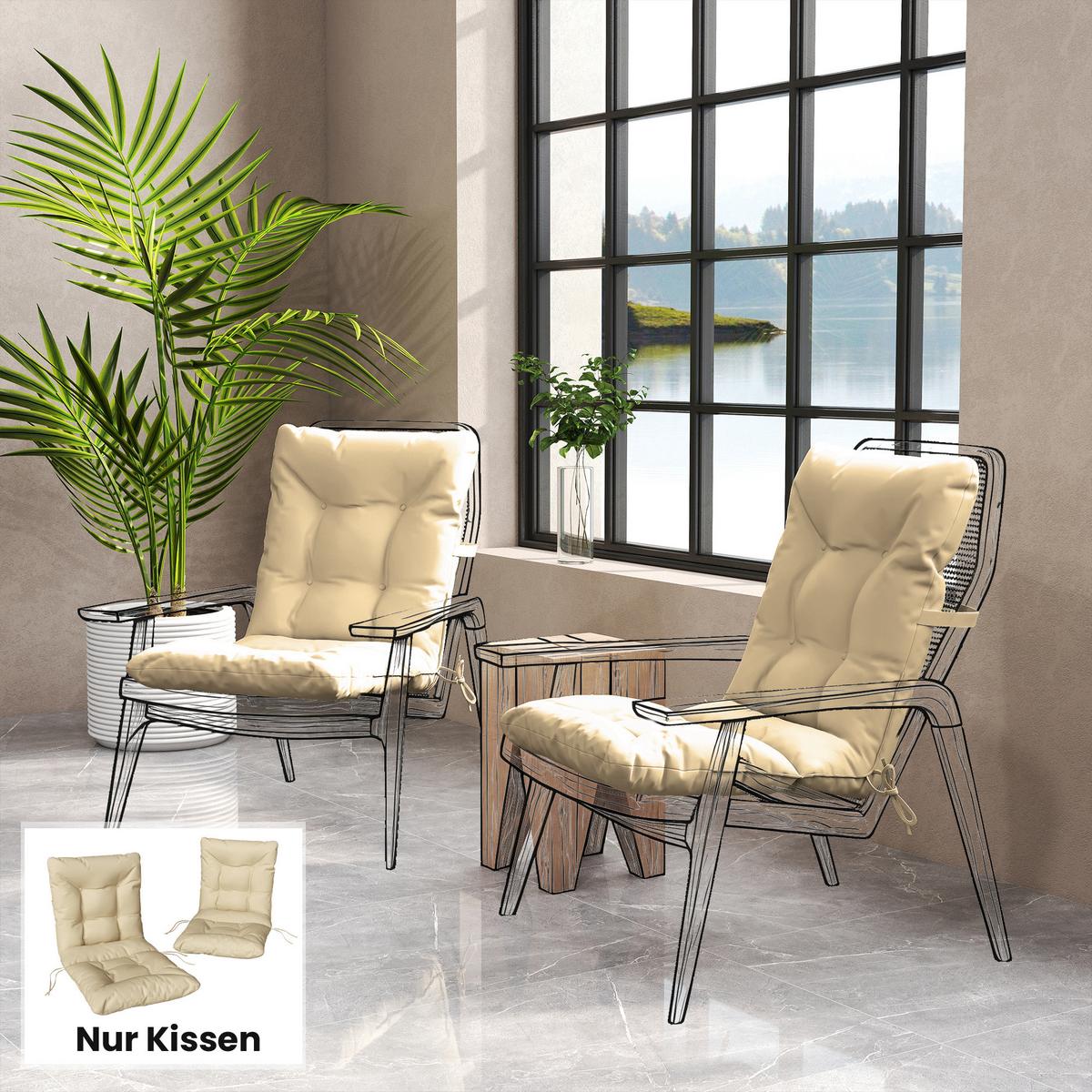SITZKISSEN 2ER-SET Polyester PP-Baumwolle Beige - Beige, Textil (120/50/8cm) - Outsunny