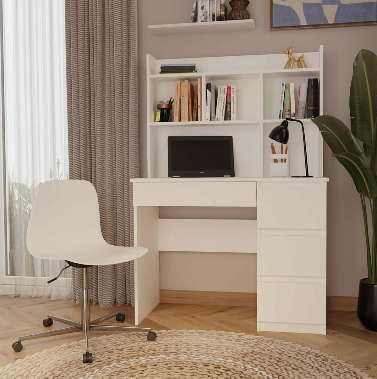 SCHREIBTISCH Weiß 98/146/52 - Weiß, Holzwerkstoff (90/50/146cm) - RAUMHIRSCH FURNITURE