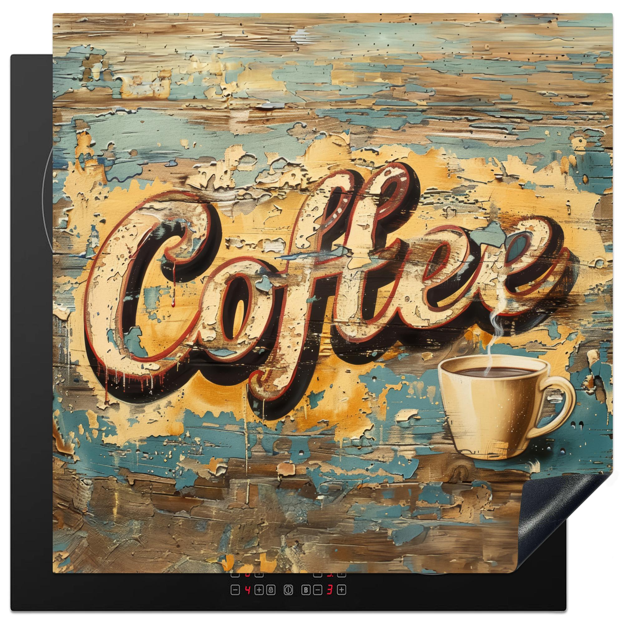 HERDABDECKPLATTE Kaffee - Vintage - Braun - Tasse Induktionsmatte 78x78 cm - Teakfarben, Kunststoff (78/78/0.2cm) - MuchoWow