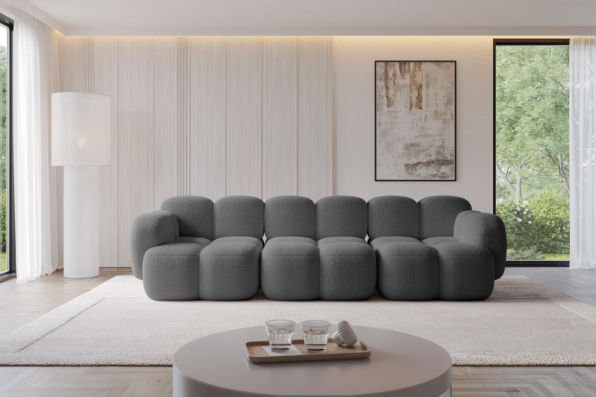 3-SITZER modulares Sofa Miko-S2 300x118x75 cm Grau Bouclé - Chromfarben/Schwarz, Holzwerkstoff/Kunststoff (300/75/118cm) - ALTDECOR