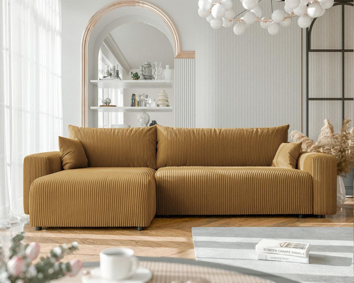ECKSOFA Luna Max Mit Schlaffunktion - Gelb, Holzwerkstoff/Textil (278/145cm) - Fun Möbel