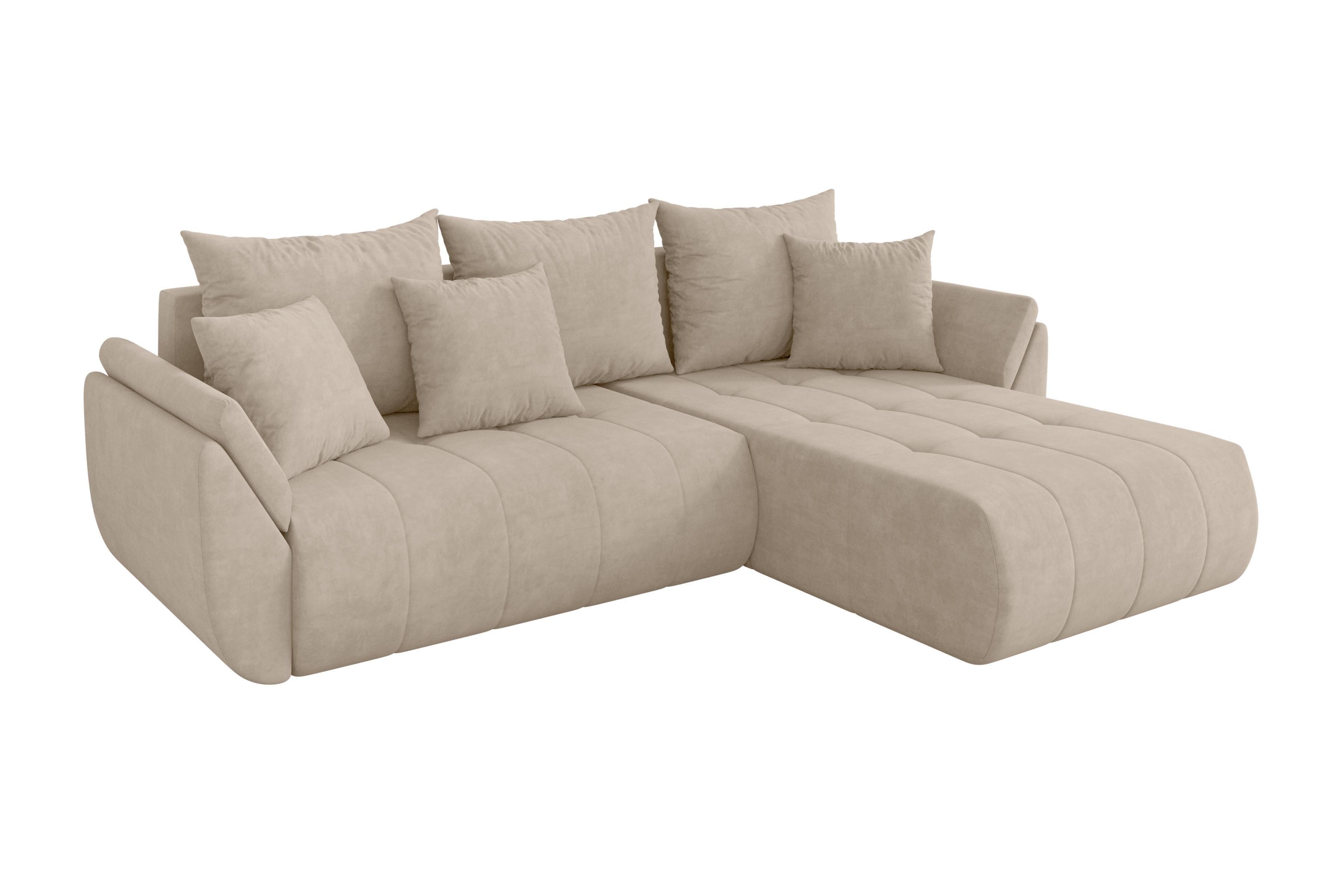 ECKSOFA mit Schlaffunktion Ottomane Rechts TOKO-L 277x194x86 Beige Velours - Schwarz/Sahara, Holzwerkstoff/Kunststoff (277/194cm) - ALTDECOR