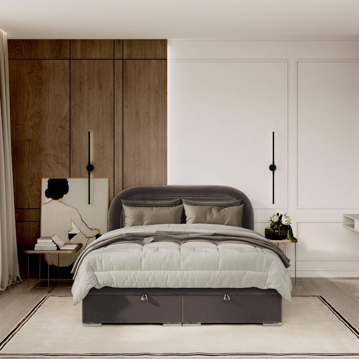 POLSTERBETT Harmony mit Stauraum 140/200 cm Braun im Lotta Stoff - Chromfarben/Braun, Holz/Holzwerkstoff (140/200cm) - AltaBeds