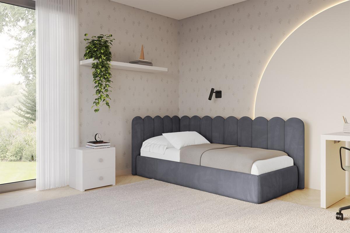 EINZELLBETT Jugendbett mit Bettkasten, Rechts - ARTY 80x200 Dunkelgrau - Titanfarben, Holzwerkstoff/Textil (80/200cm) - ALTDECOR