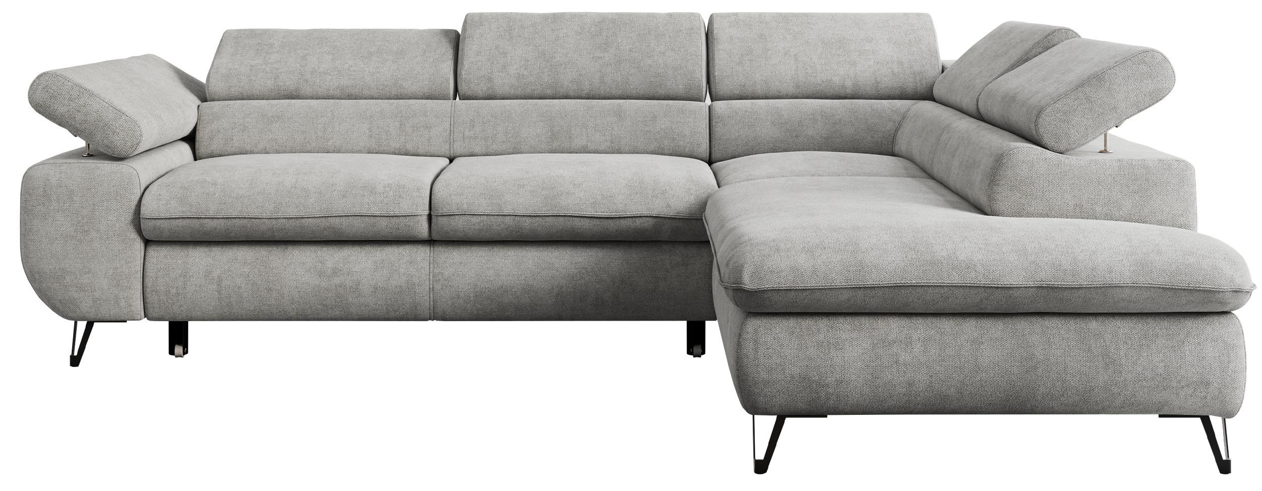 ECKSOFA PETER L Hellgrau Struktur - Rechts Seite - Hellgrau/Schwarz, Textil/Metall (273/208cm) - MKS