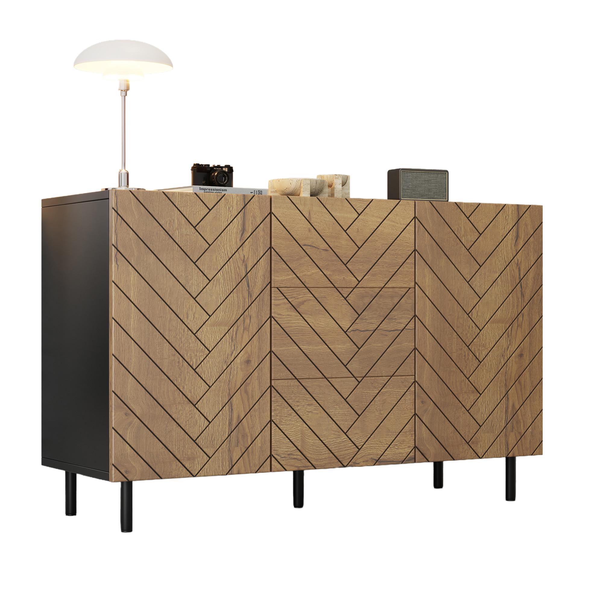 SIDEBOARD 120cm Holzoptik & Schwarz mit 3 Schubladen und 2 Türen - Naturfarben, Holzwerkstoff (120/76/40cm) - Urban Meuble