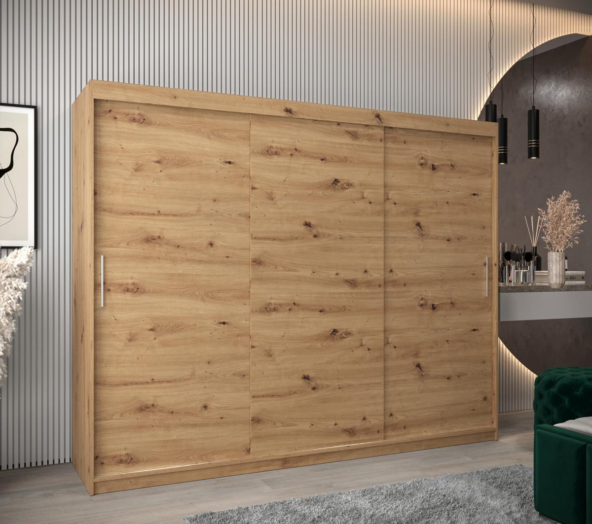 SCHIEBETÜRENSCHRANK TOKYO 200/250/62 3-türig - Silberfarben/Eiche Artisan, Holz/Kunststoff (250/200/62cm) - MÖBEL KRYSPOL