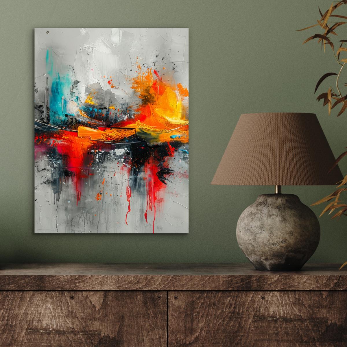 METALLBILD Moderne Kunst - Orange - Grau - Abstrakt 30x40 cm - Hellgrau, Metall (30/40cm) - MuchoWow