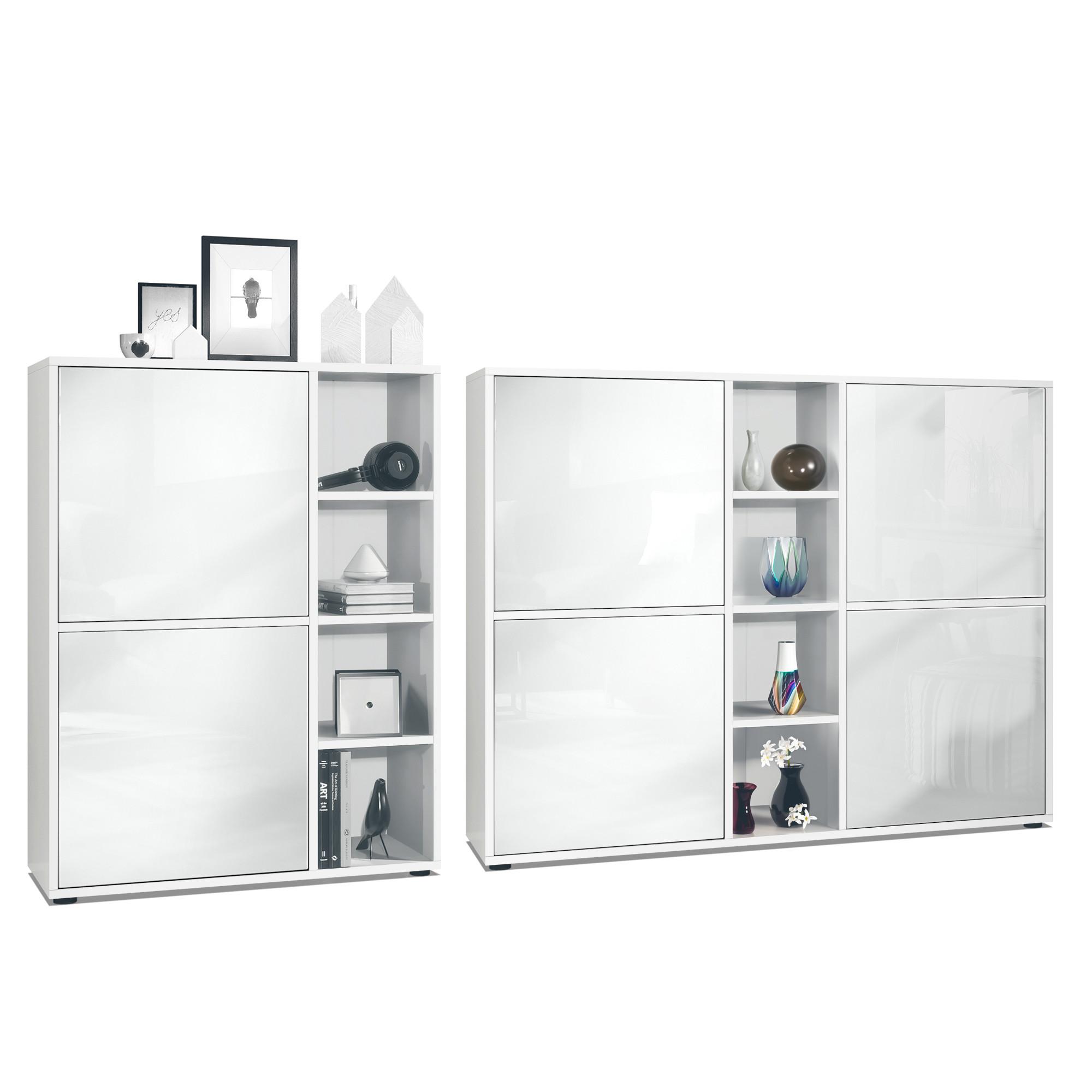 WOHNZIMMERSET Miami Weiß Hochglanz - Weiß Hochglanz, Holzwerkstoff (214.5/105.5/35.5cm) - Vladon