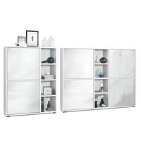 WOHNZIMMERSET Miami Weiß Hochglanz - Weiß Hochglanz, Holzwerkstoff (214.5/105.5/35.5cm) - Vladon