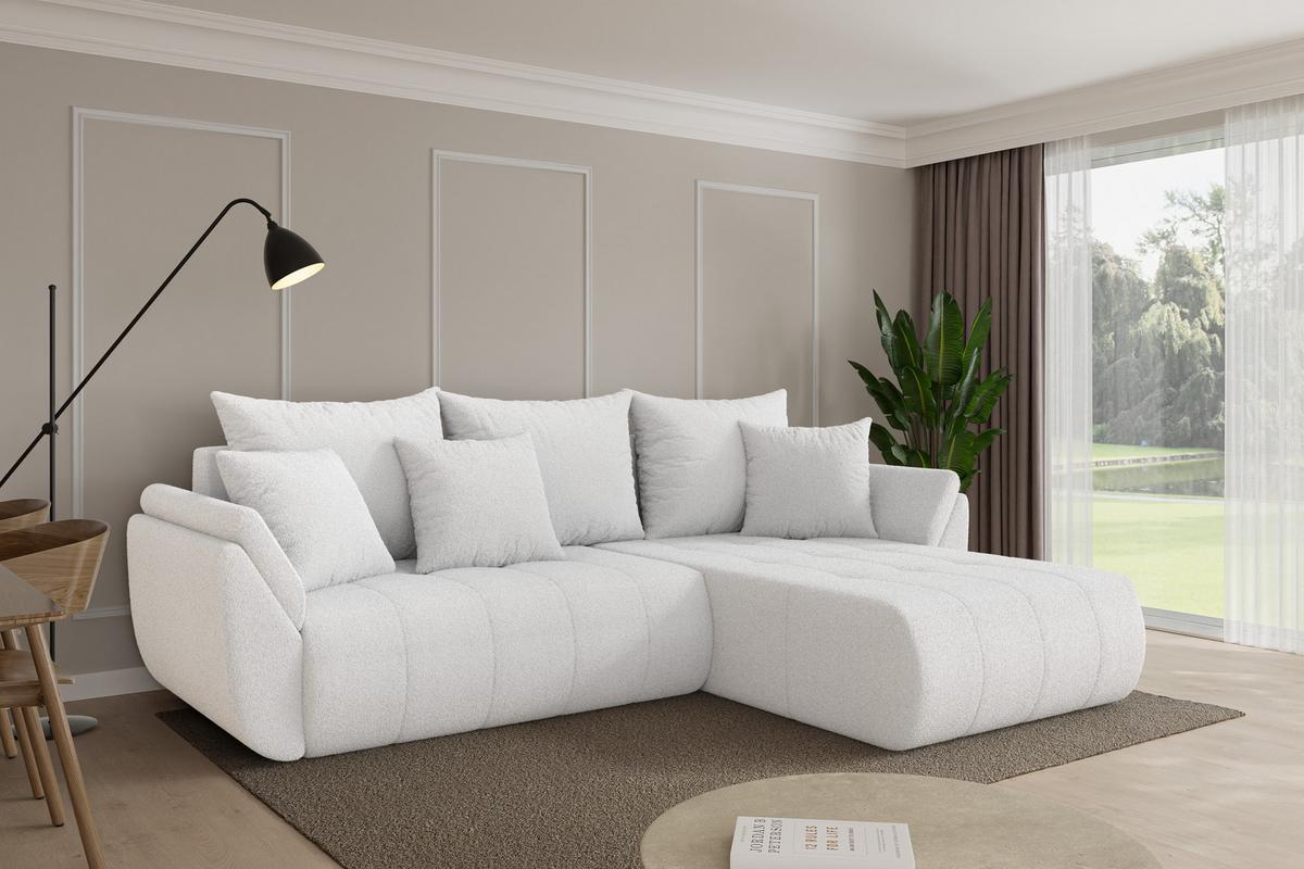 ECKSOFA mit Schlaffunktion Ottomane Rechts TOKO-L 277x194x86 Weiß Bouclé - Schwarz/Weiß, Holzwerkstoff/Kunststoff (277/194cm) - ALTDECOR