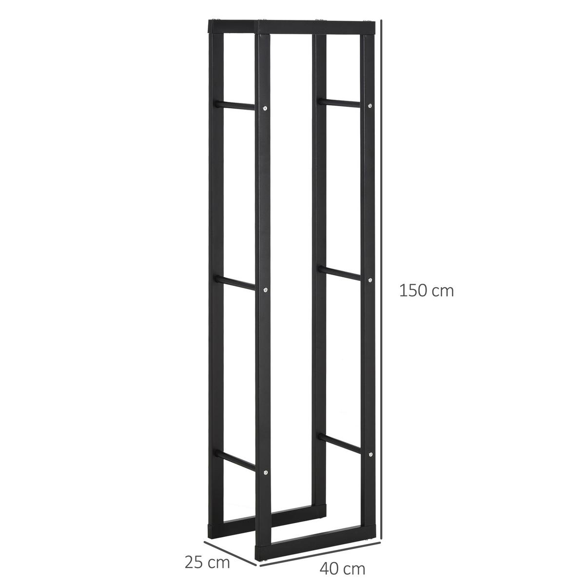 KAMINHOLZREGAL, Stahl, Schwarz, L40 x B25 x H150 cm - Schwarz, Metall (25/150/40cm) - HOMCOM