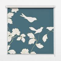 INNENROLLO - Fensterrollo - Rollo - 100x180 cm - Weiße Vögel auf weißen Blüten - Blau, Kunststoff (100/180/0.5cm) - TULUP