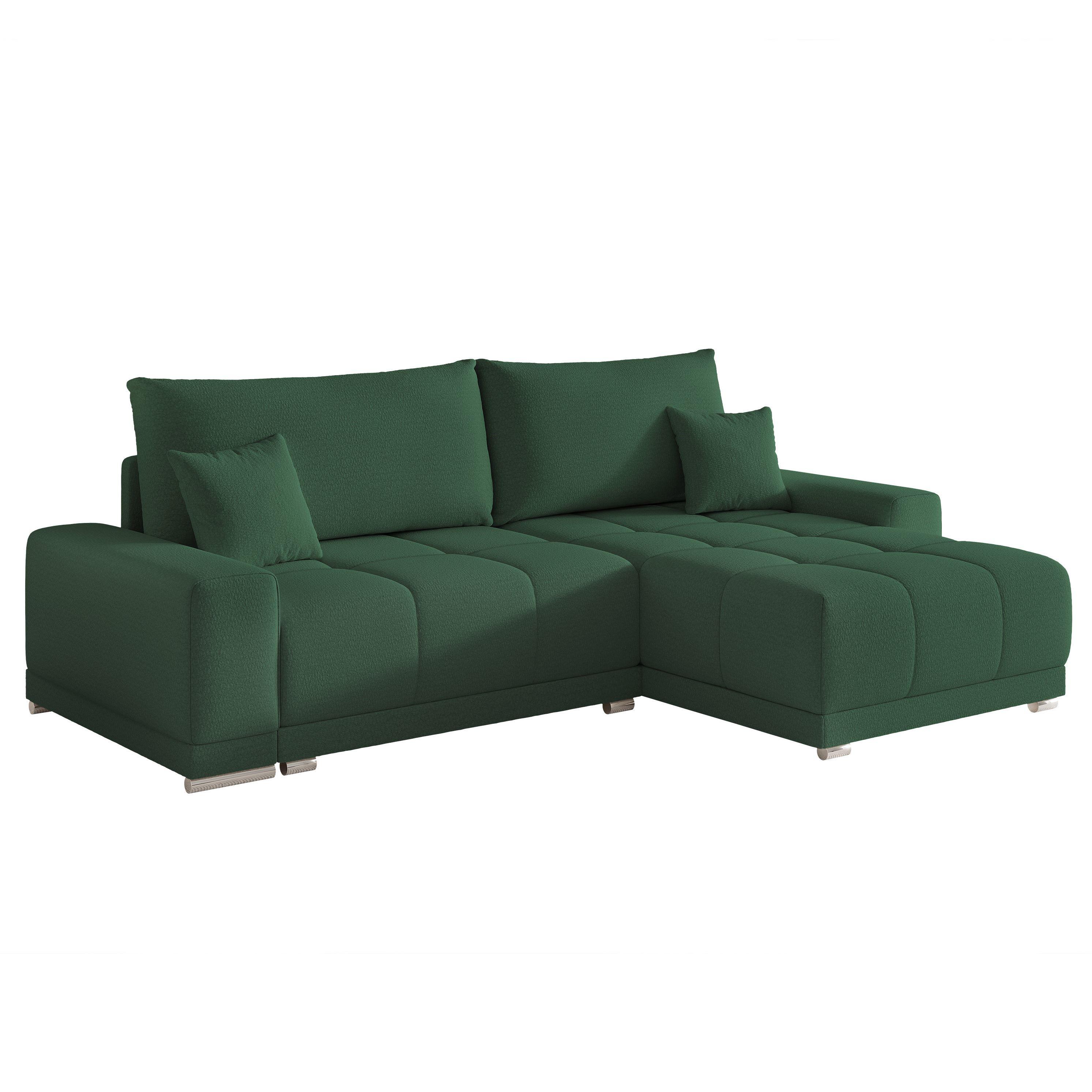 ECKSOFA TARA mit Schlaffunktion und Bettkasten Grün - Chromfarben/Grün, Kunststoff/Textil (261/178cm) - Idohome