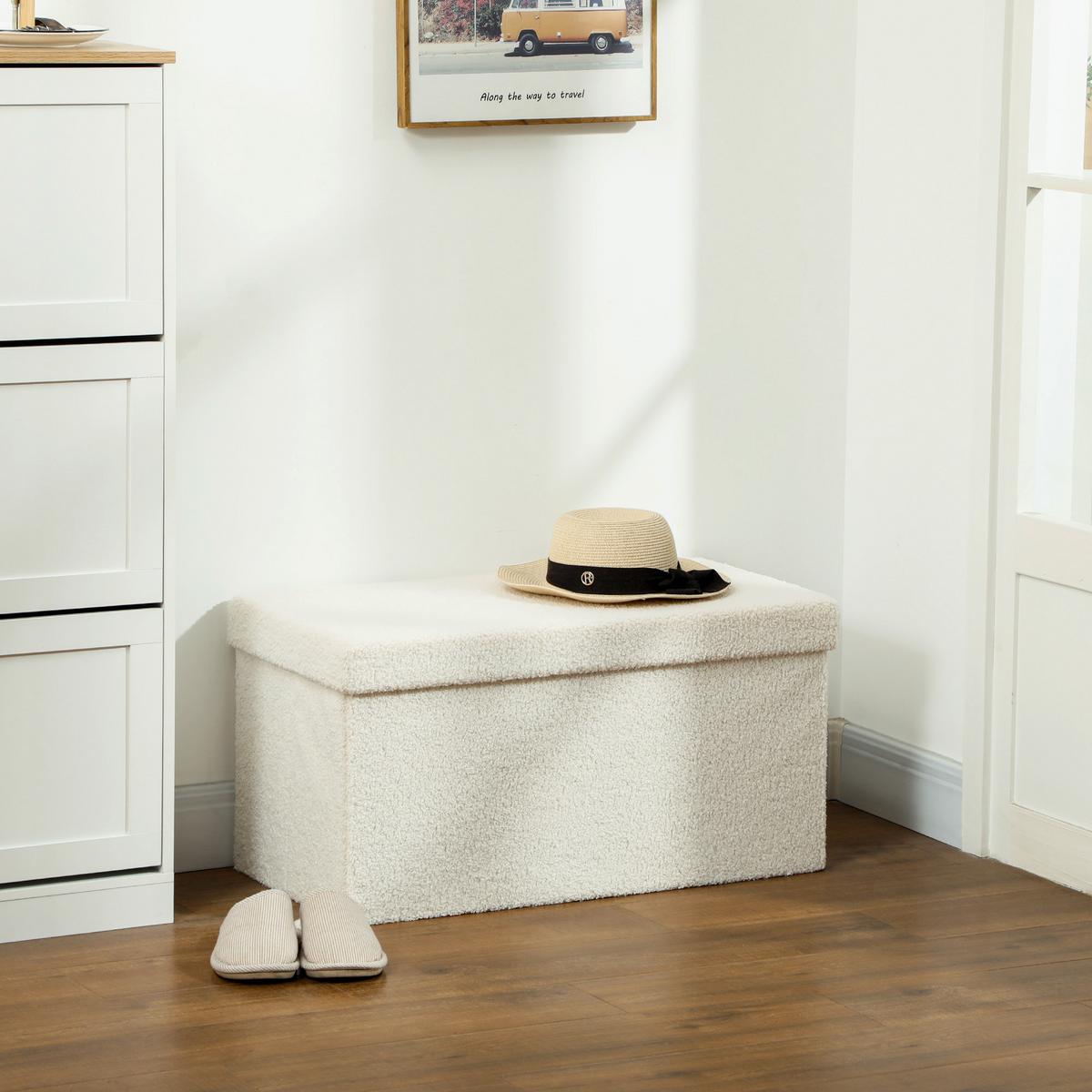 TRUHENBANK faltbar samtoptik - Weiß, Kunststoff (38/38/76cm) - HOMCOM