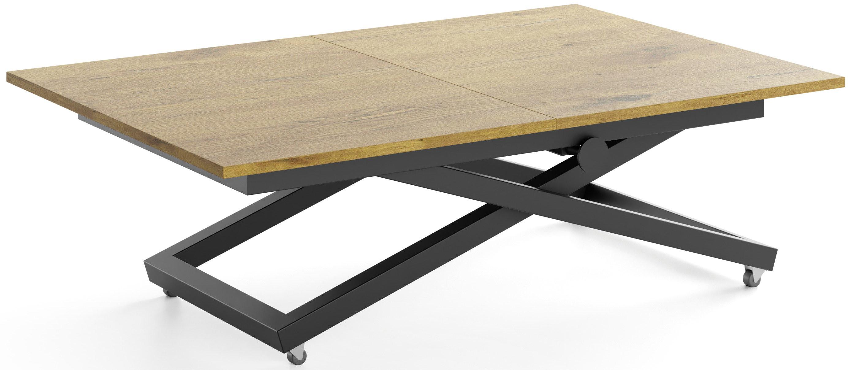 COUCHTISCH Axen höhenverstellbar ausziehbar, Eiche Braun 120-160/80/38-75 cm - Eichefarben/Schwarz, Holzwerkstoff/Metall (80/160/75cm) - WFL GROUP