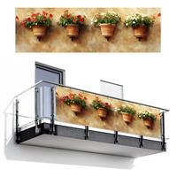 BALKON-SICHTSCHUTZ Blumentöpfe - Wand - Vintage Windschutz 300x90 cm - Terracotta, Kunststoff (300/90cm) - MuchoWow