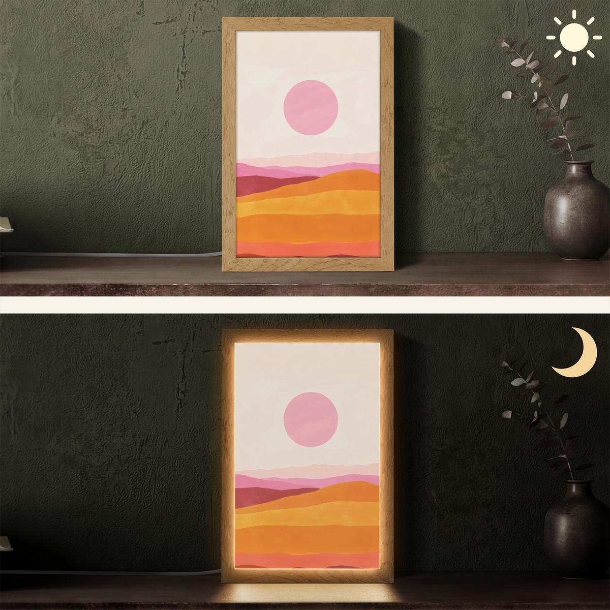TISCHLEUCHTE Hügel - Orange - Sonne - Abstrakt 20x30 cm - Chromfarben, Holzwerkstoff (8/20/30cm) - OnlyWow