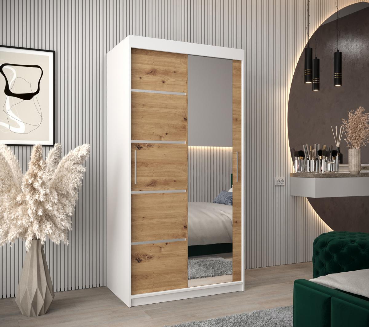 SCHWEBETÜRENSCHRANK 200/100/62 2-türig - Silberfarben/Eiche Artisan, Holz/Kunststoff (100/200/62cm) - MÖBEL KRYSPOL