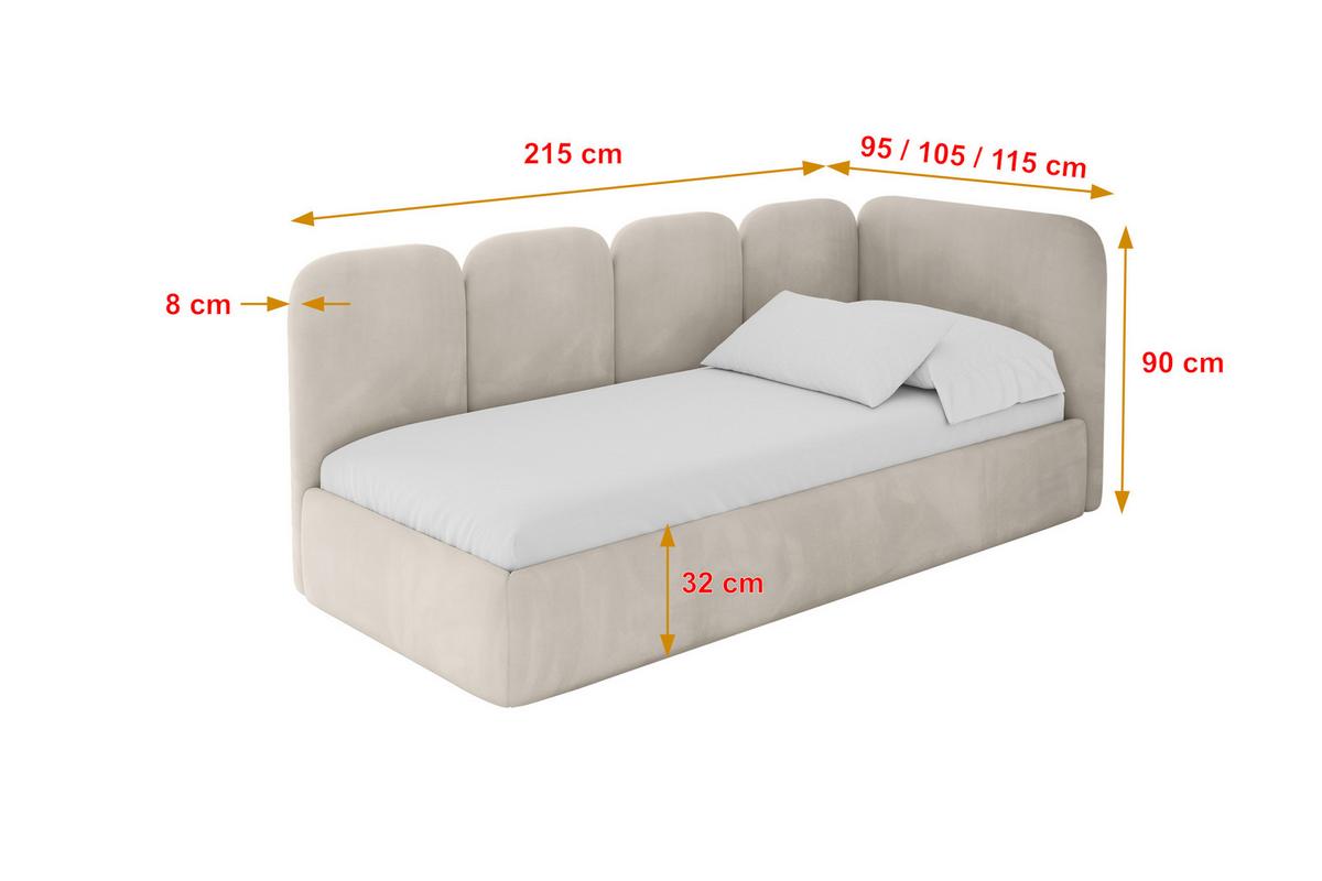 EINZELLBETT Jugendbett mit Bettkasten und Matratze H3/H4, Links - VELY 100x200 Beige - Ecru, Holzwerkstoff/Textil (100/200cm) - ALTDECOR