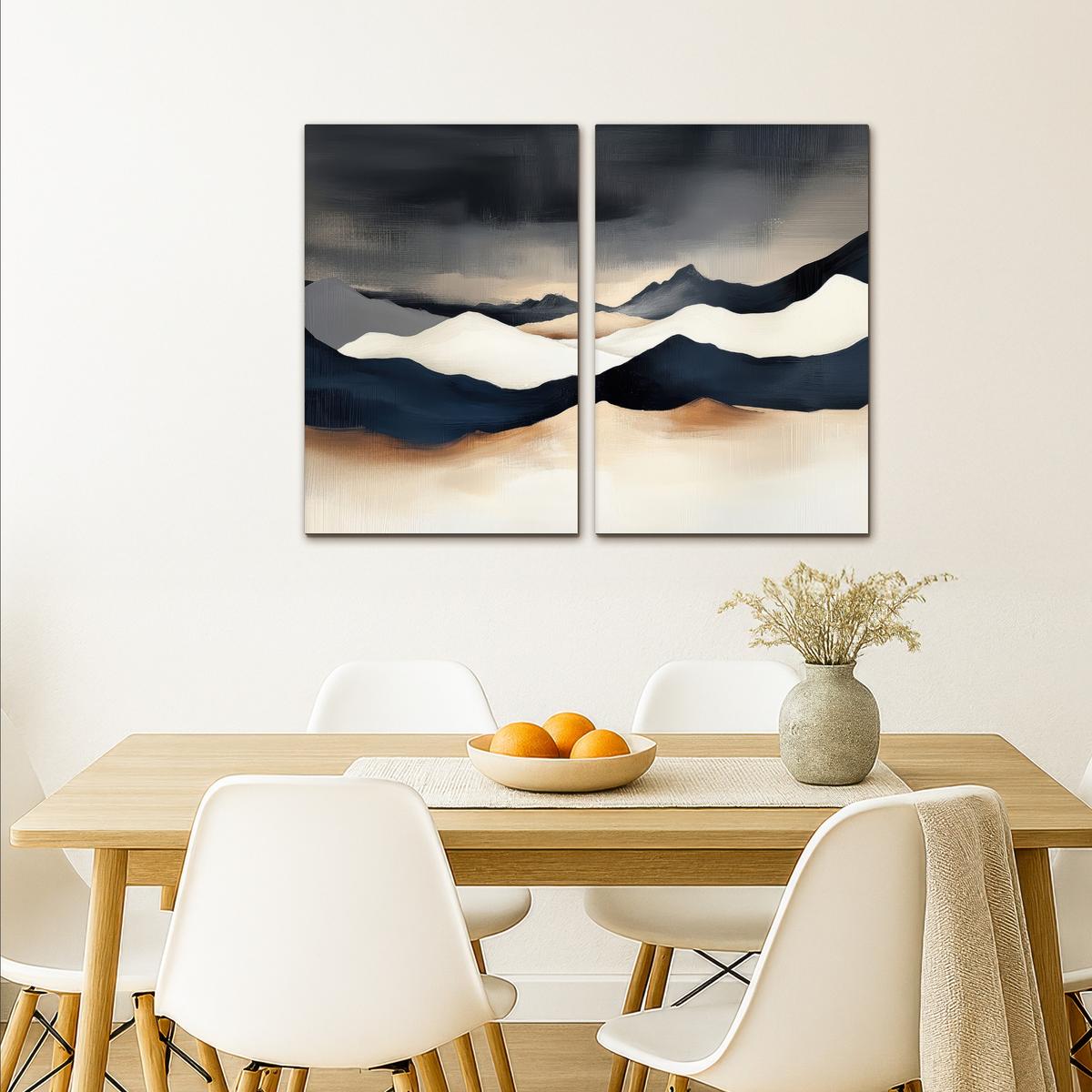 LEINWANDBILD 2er Set Landschaft - Abstrakt - Modern 80x60 cm - Dunkelblau, Textil (80/60cm) - MuchoWow