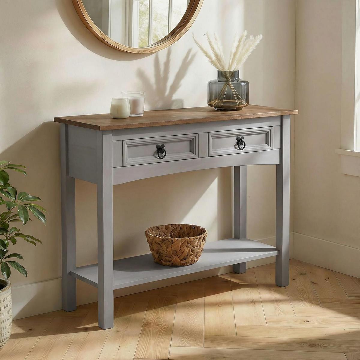 KONSOLENTISCH RAMON grau/natur - Naturfarben/Grau, Holz (32/87/73cm) - CARO-Möbel