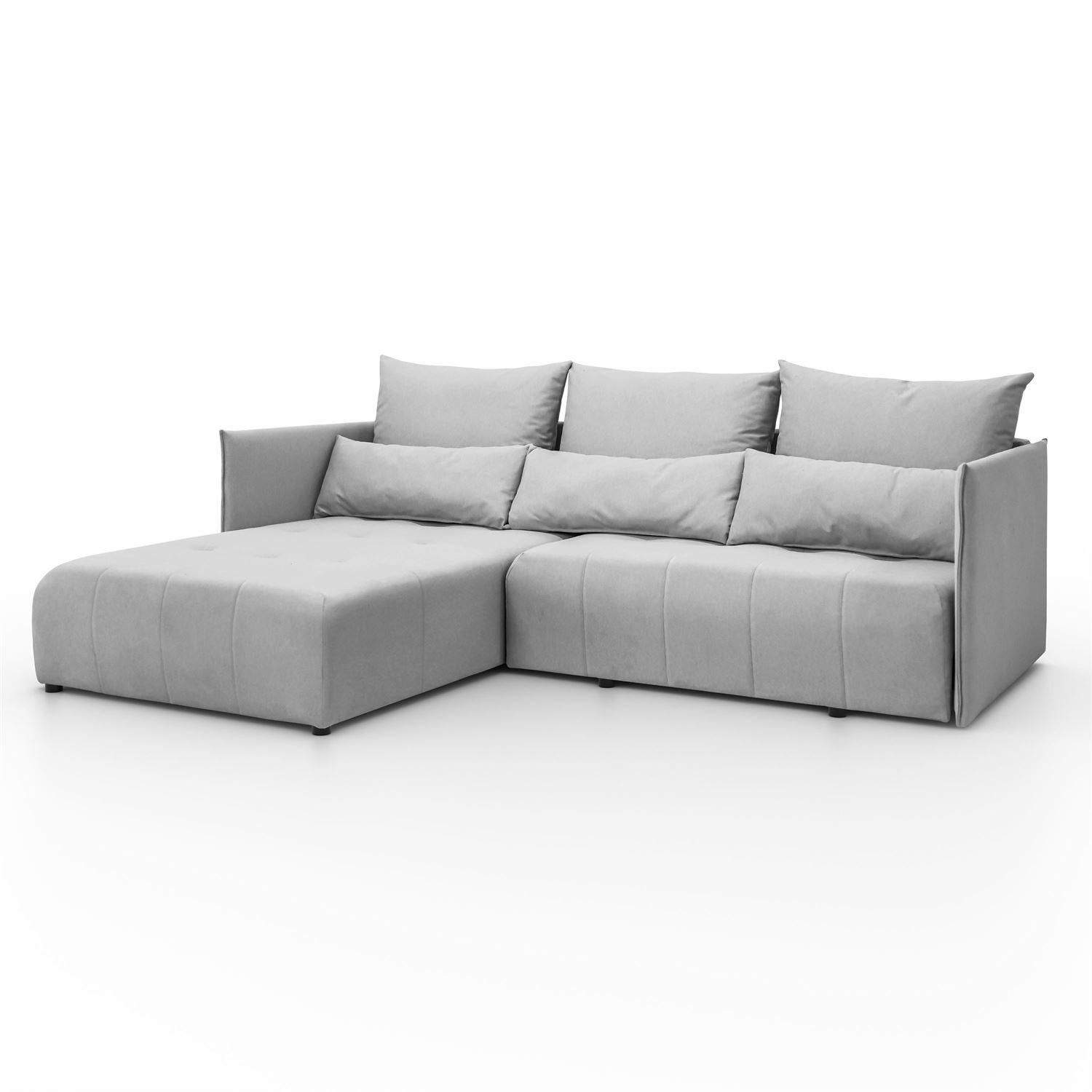 ECKSOFA APOLLO L mit Schlaffunktion und Bettkasten – linke Seite - Grau, Textil (246/188cm) - Lookway