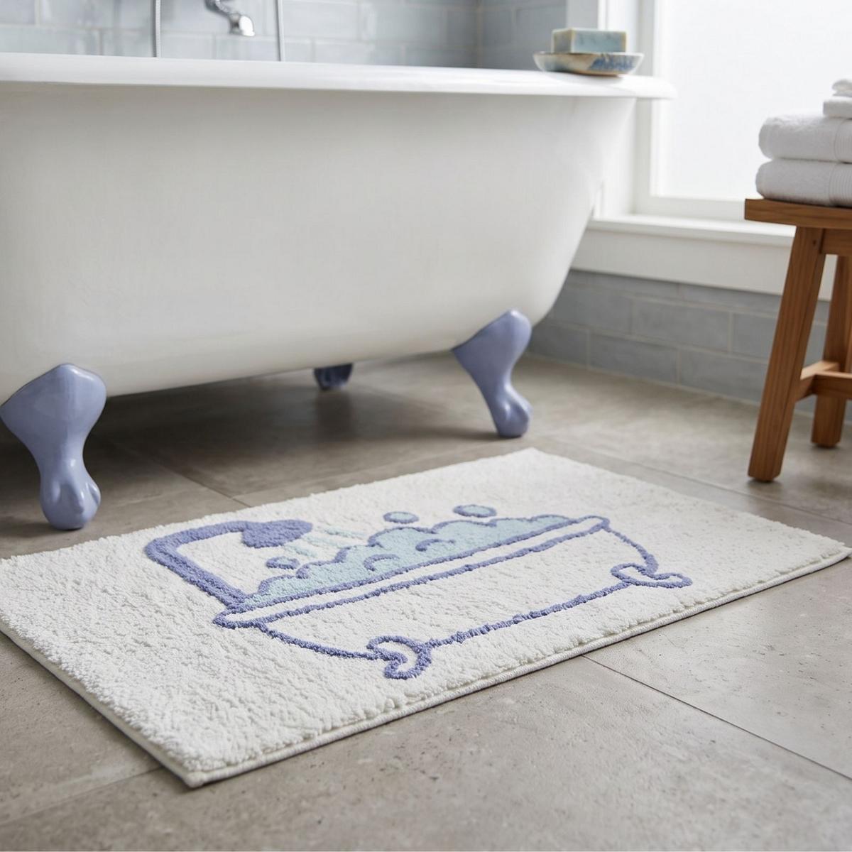 BADTEPPICH Happy Bath 50/80 cm, creme-blau, 100 % Baumwolle - Blau, Textil (50/80cm) - Homescapes