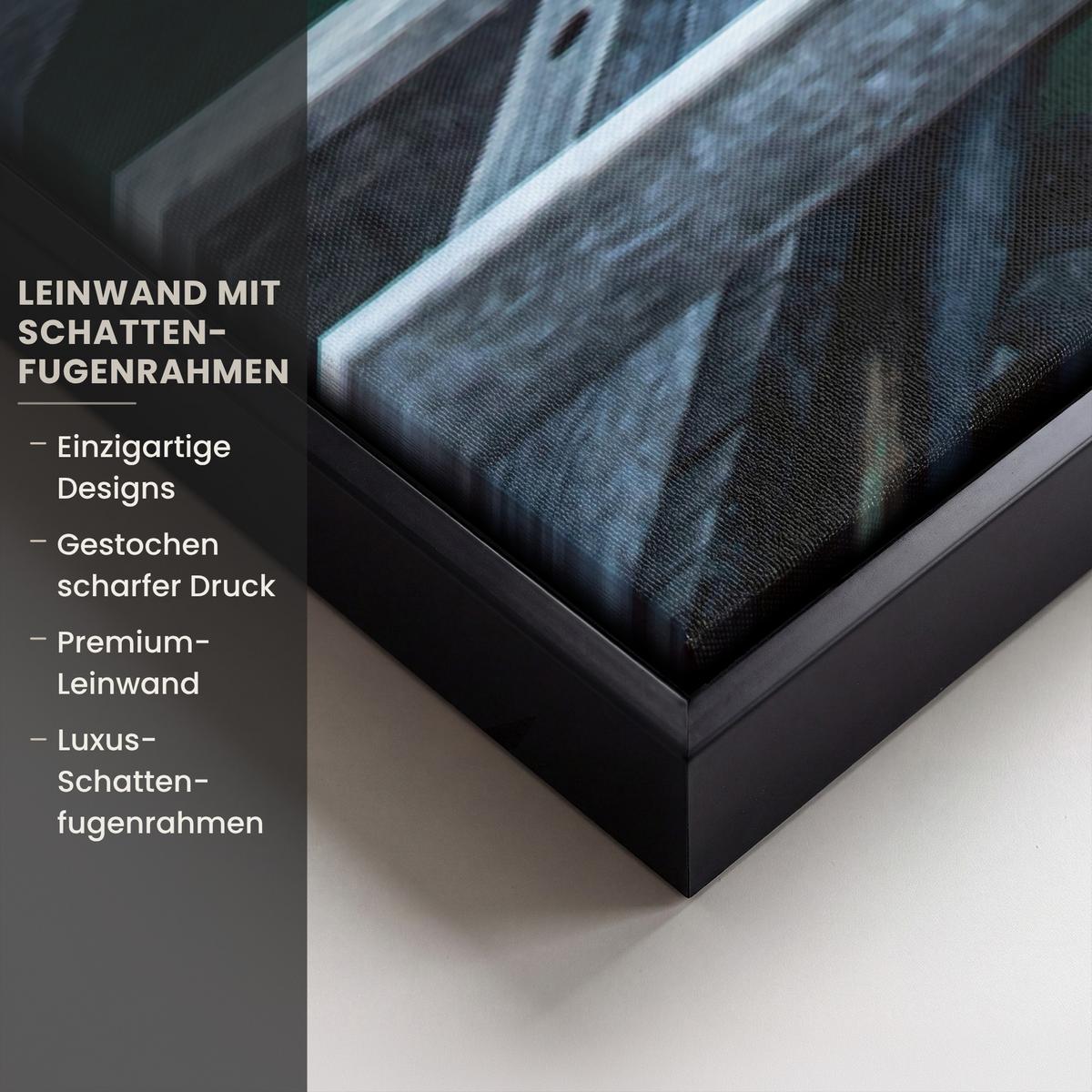 LEINWAND Bilder mit Rahmen - Natur - Berge - Schnee - Wald - Boot - 120x80 - Hellgrün, Textil (120/80cm) - MuchoWow