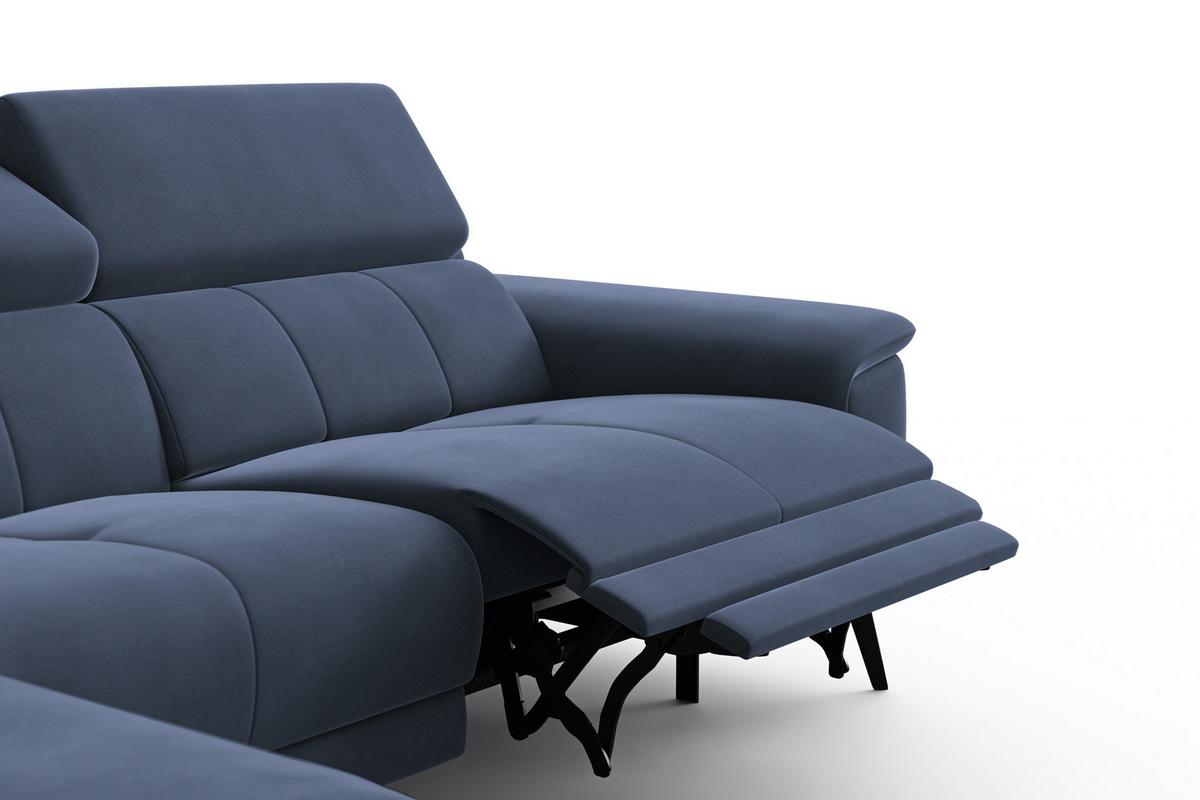 ECKSOFA FIERO 4-Sitzer LINKS, Marineblauer Veloursstoff - Blau/Schwarz, Holz/Textil (288/170cm) - Courtois Laville