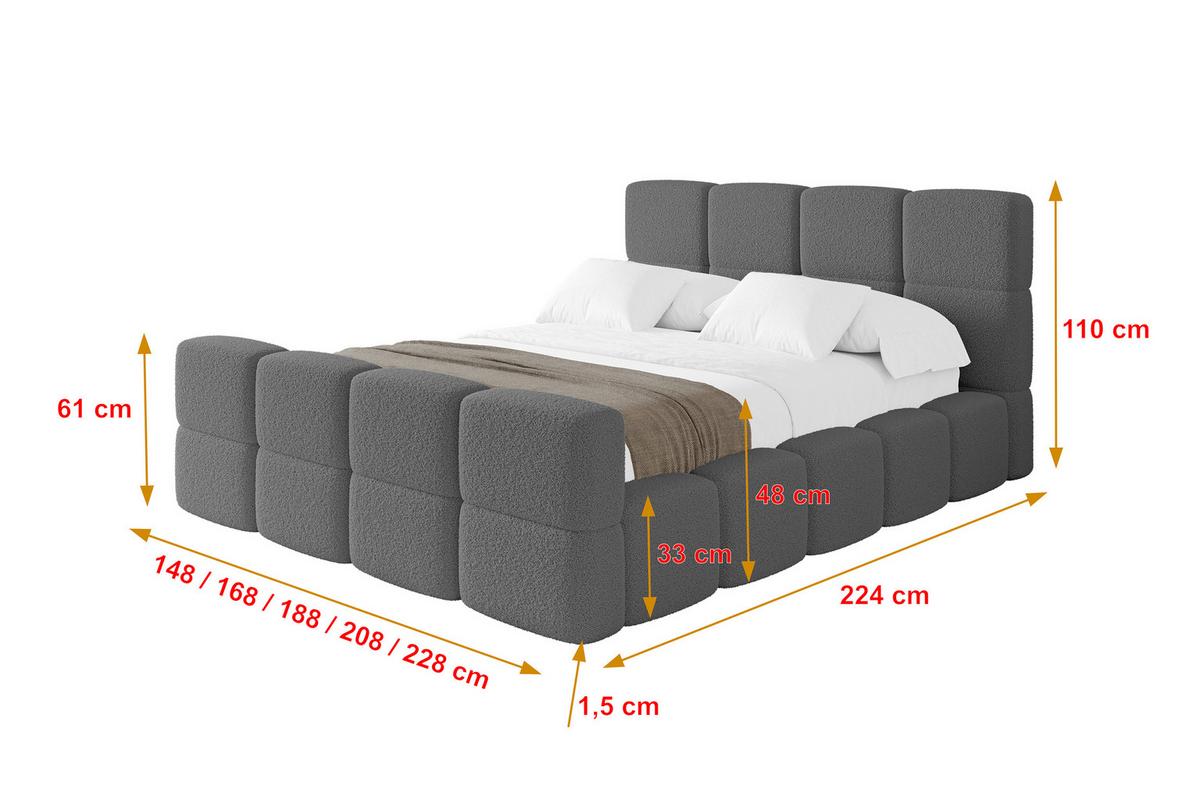 POLSTERBETT mit Bettkasten und Lattenrost, Bett mit Matratze H3/H4, Kopfteil, Boxbett, Doppelbett mit Stauraum - NATA-Z 200x200 Grau - Grau, Holzwerkstoff/Textil (200/200cm) - ALTDECOR