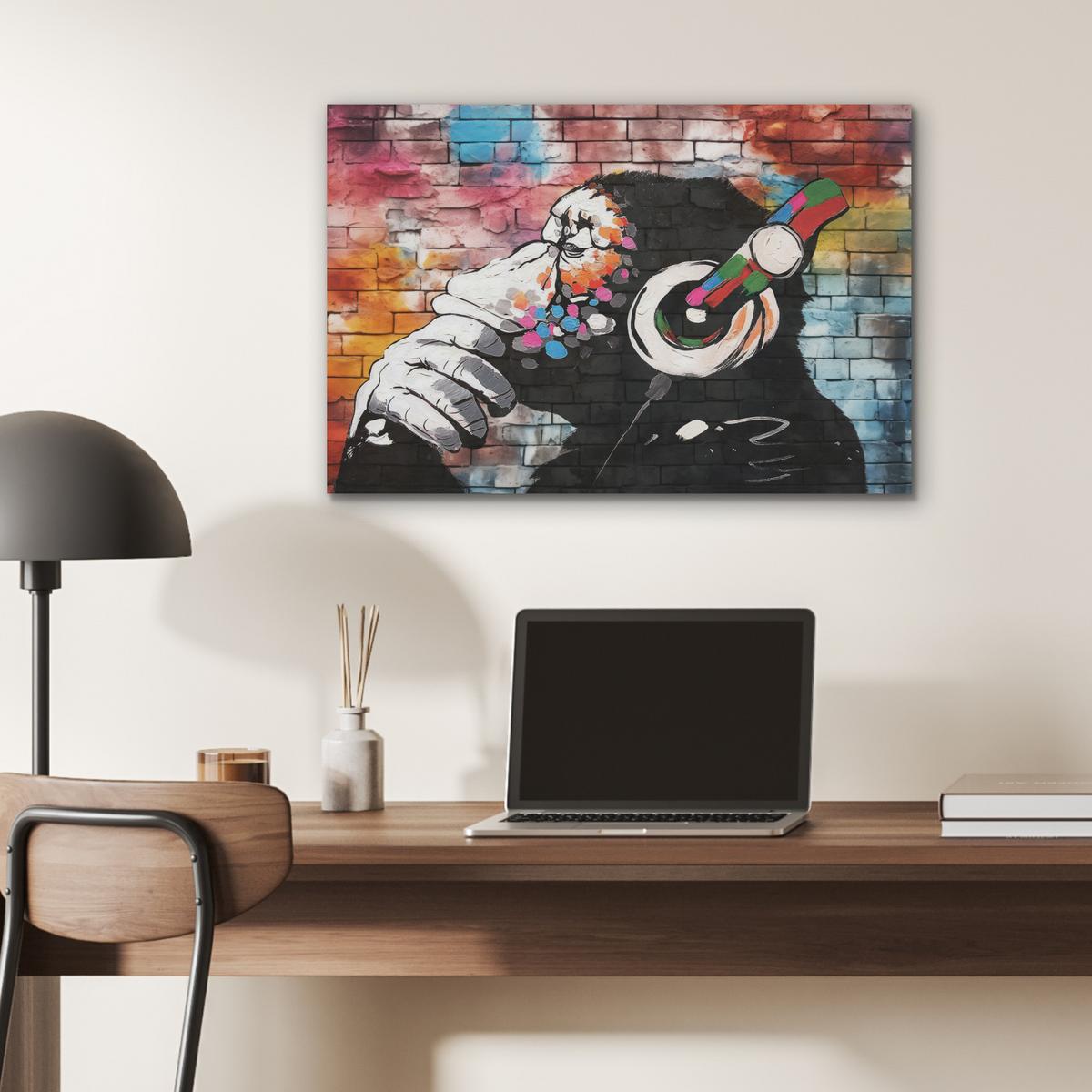 AKUSTIKBILD Affe - Graffiti - Musik Wanddeko 70x50 cm - Multicolor, Kunststoff (70/50/0.9cm) - MuchoWow
