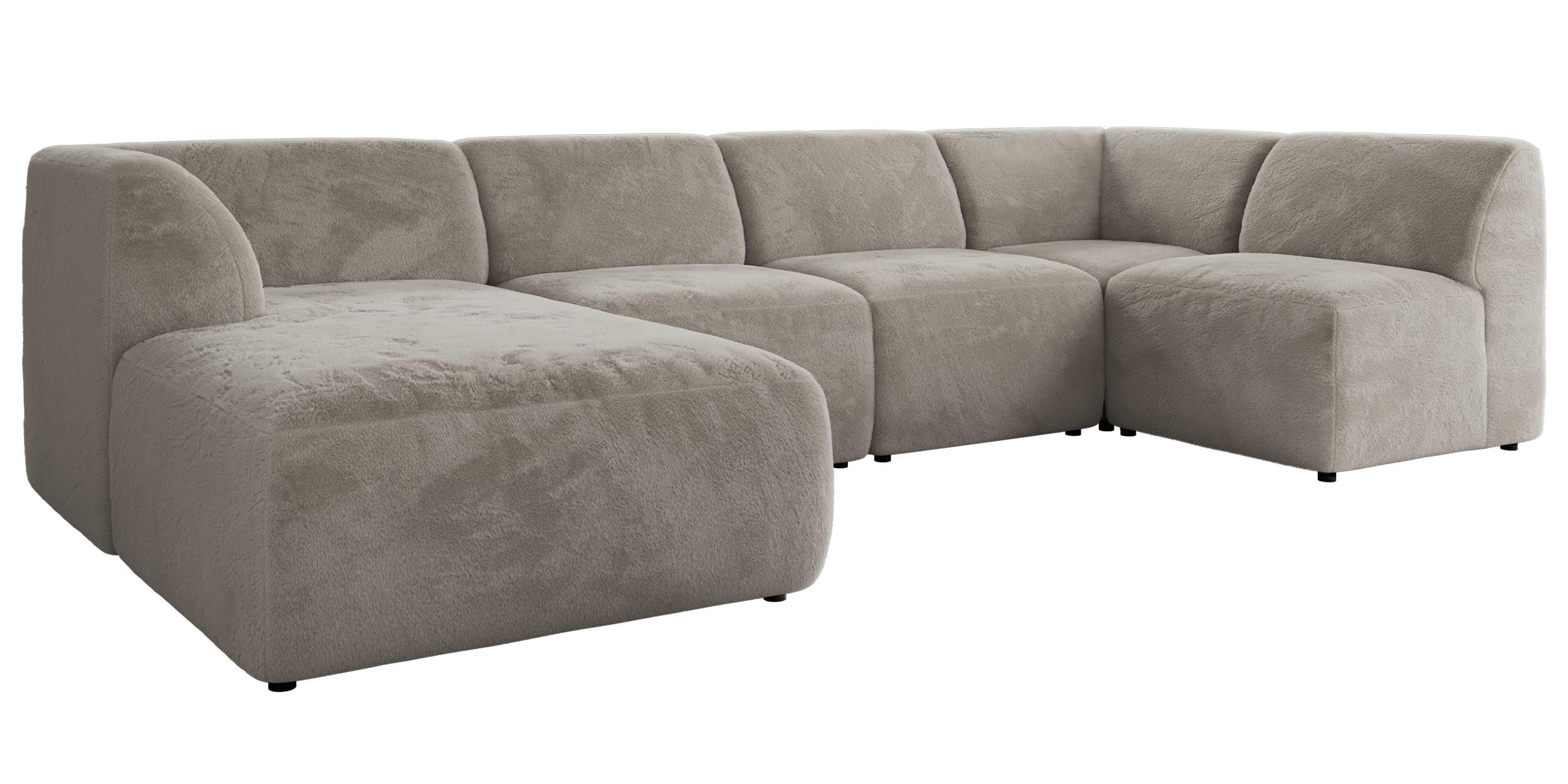 WOHNLANDSCHAFT MODARO U 5M - Hellgrau Plüsch - Links - Hellgrau/Schwarz, Textil (180/78/345cm) - MKS