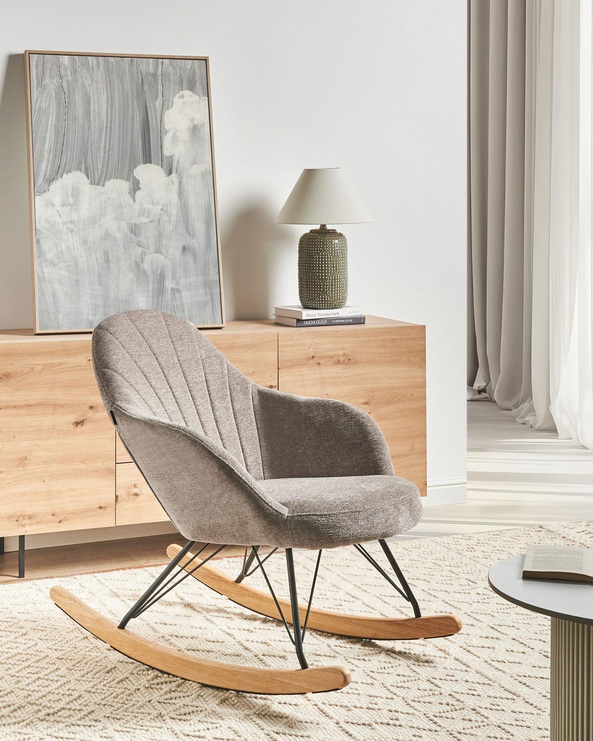 SCHAUKELSTUHL Taupe Skale - Taupe/Schwarz, Textil (70/85/94cm) - Beliani