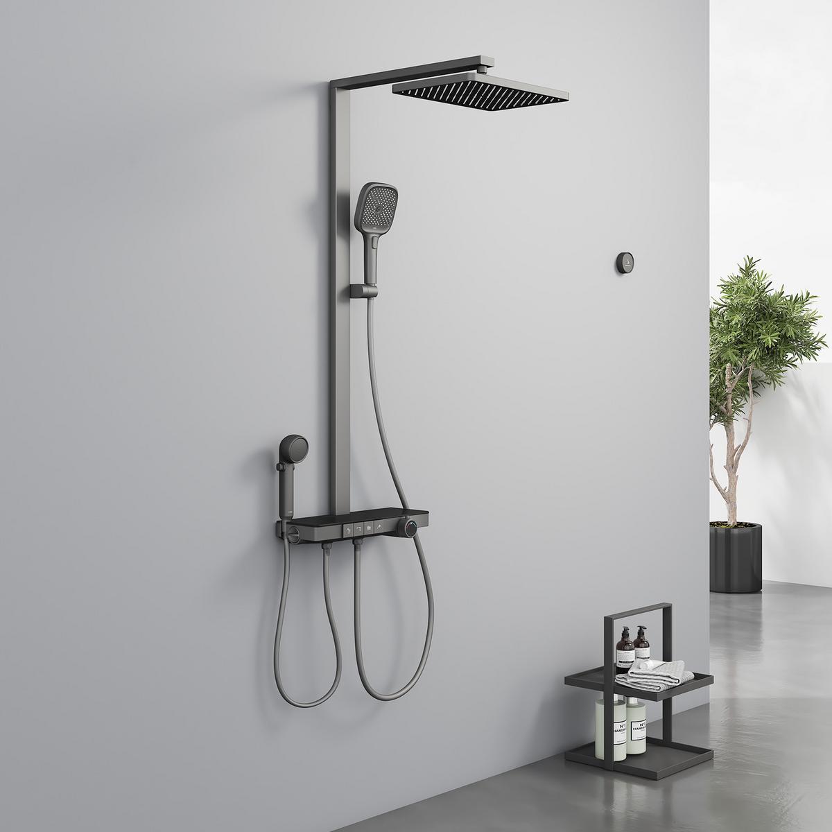 ÜBERKOPFBRAUSESET mit Handbrause Thermostat Vielseitig Anthrazit 105 / 48 cm - Anthrazit, Metall (40/113/58cm) - EMKE