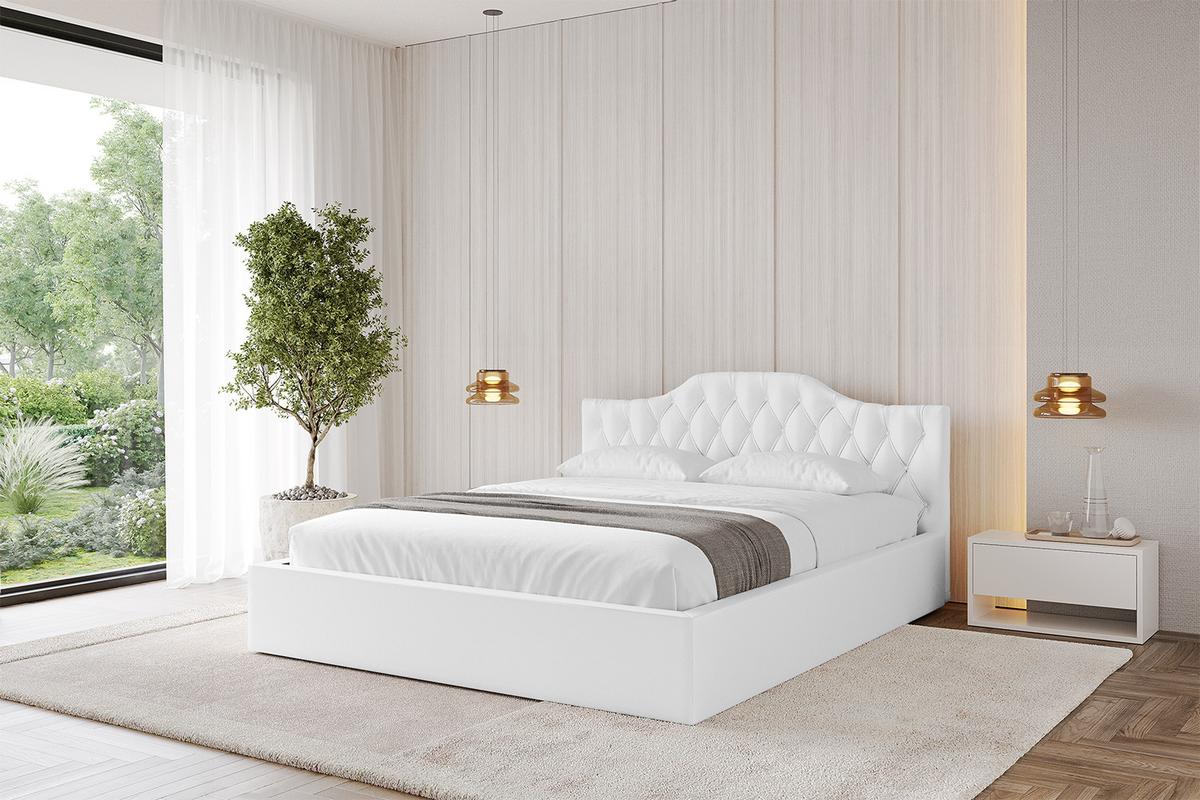 POLSTERBETT mit Bettkasten und Lattenrost, Bett mit Matratze H3/H4 - FALIO-V1 120x200 Weiß Kunstleder - Weiß Hochglanz, Holzwerkstoff/Textil (120/200cm) - ALTDECOR