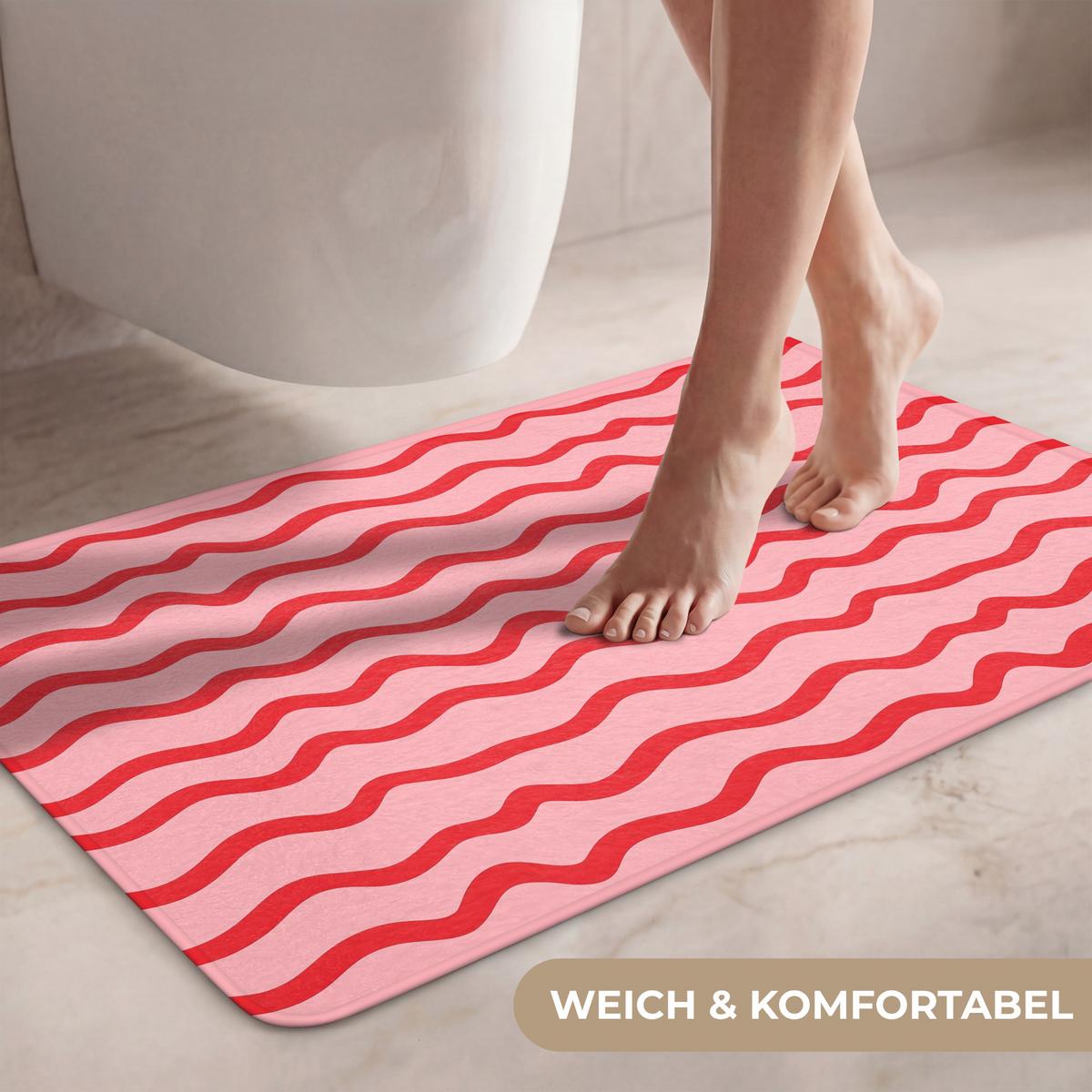 WC-VORLEGER Verspielt - Muster - Rot Toilettenteppich 80x50 cm - Rosa, Textil (80/1cm) - OnlyWow