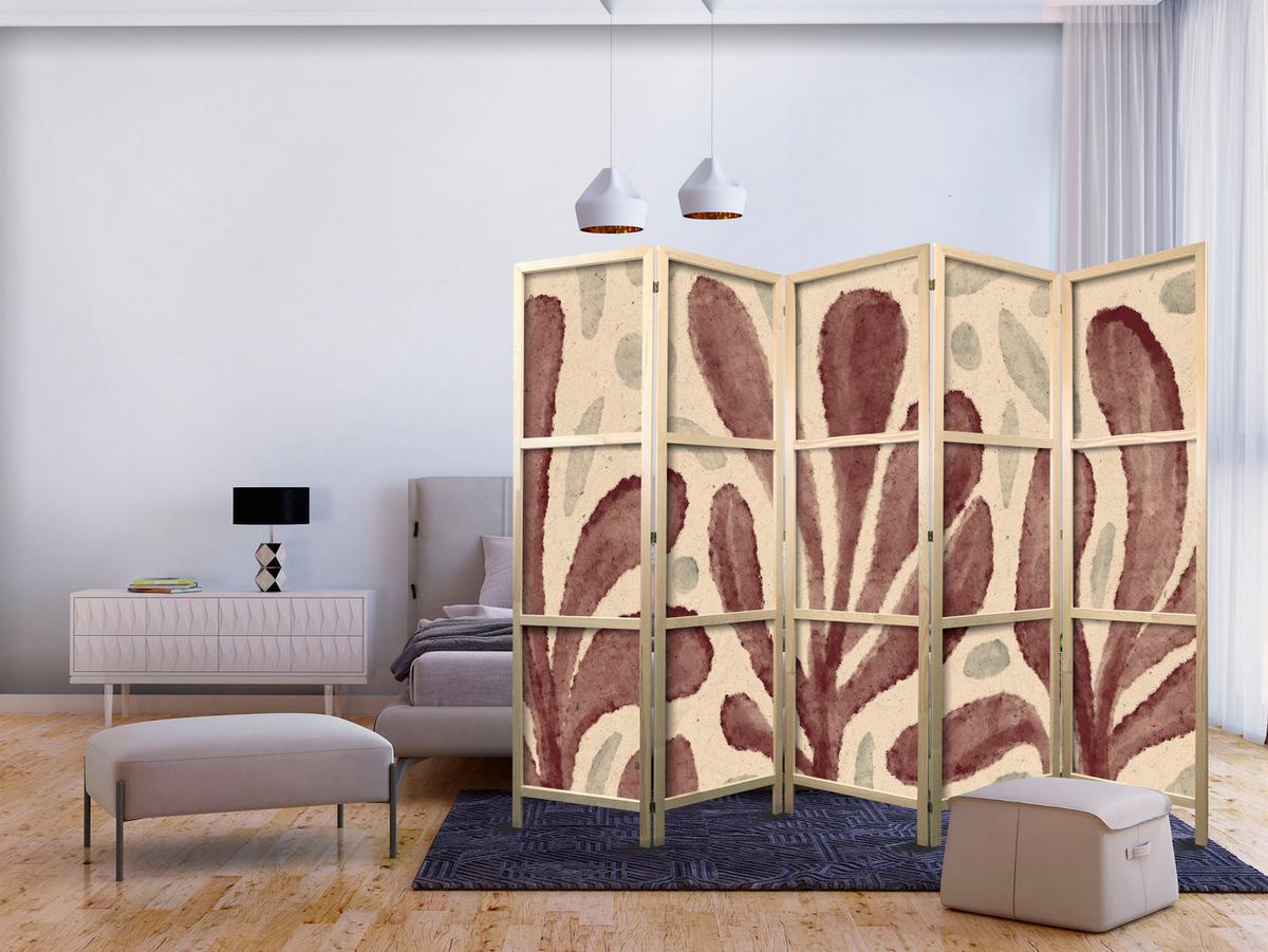 PARAVENT Japanischer 5-tlg 225x172 cm Abstrakte Bl tter - Braun, Holz/Textil (225/172/3cm) - Muralo