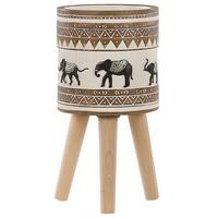 PFLANZENSTÄNDER beige/braun Elefantenmotiv mit Holzbeinen 43 cm Kottes - Beige/Goldfarben, Stein (43cm) - Beliani